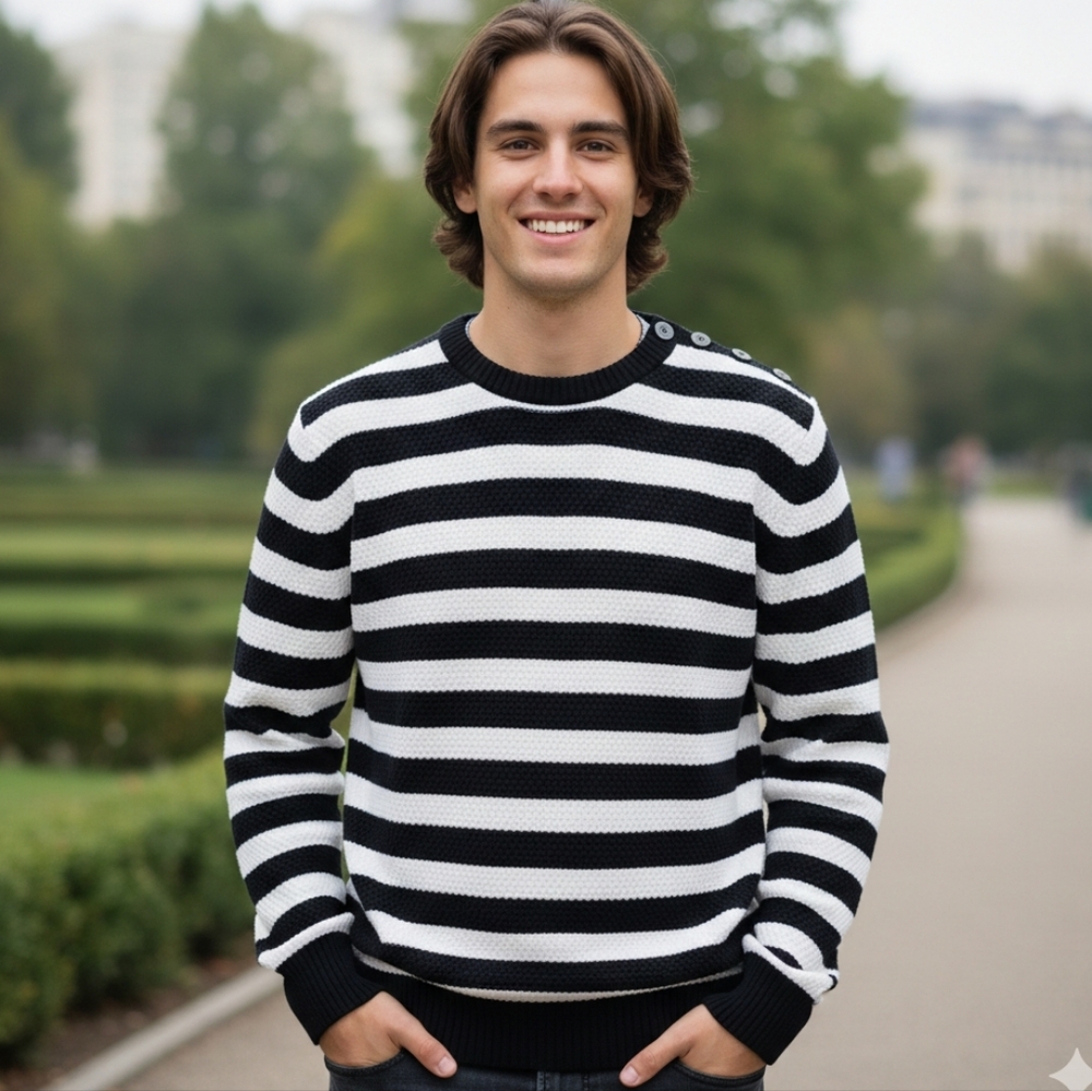 Kronstadt Denmark Men's Striped Sweater XL Slim Fit Cotton